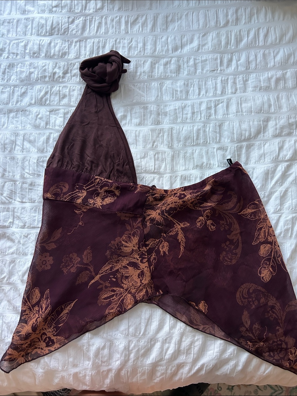 Urban Outfitters Maroon and Rust Floral Halter Cami